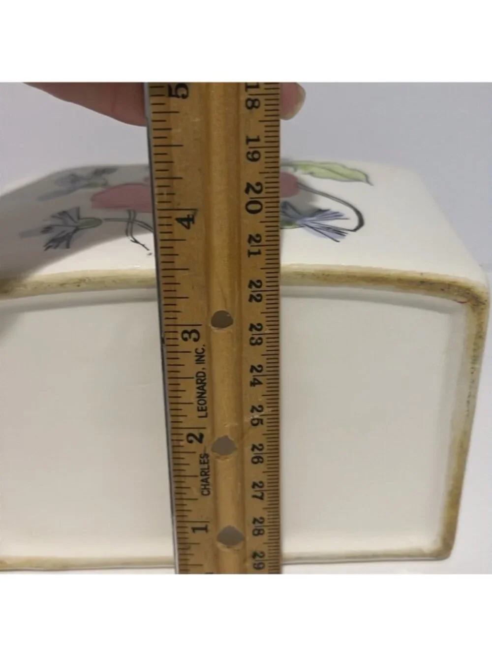 Vintage Floral Salt Cellar Box With Wooden Lid Ceramic Farmhouse Japan 4.5